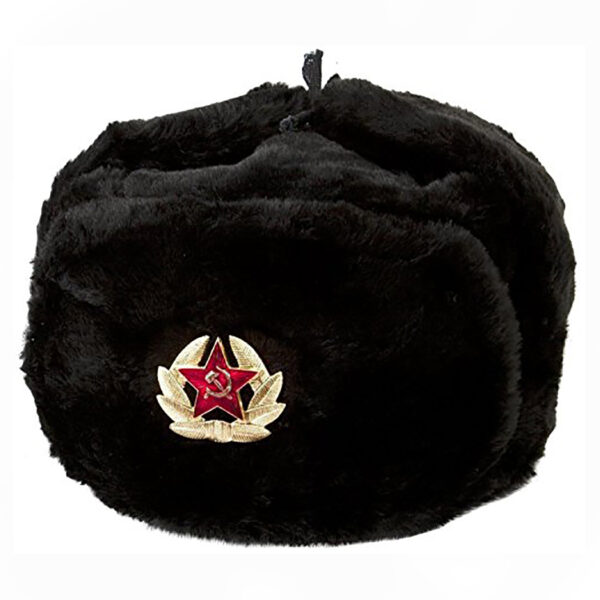 Colbacco Nero In Misto Lana In Dotazione all'Esercito Russo. Originale Soviet Ushanka.