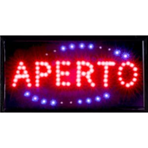 Insegna Luminosa a Led con Scritta APERTO 48x25x2 cm con Led Blu Lampeggianti