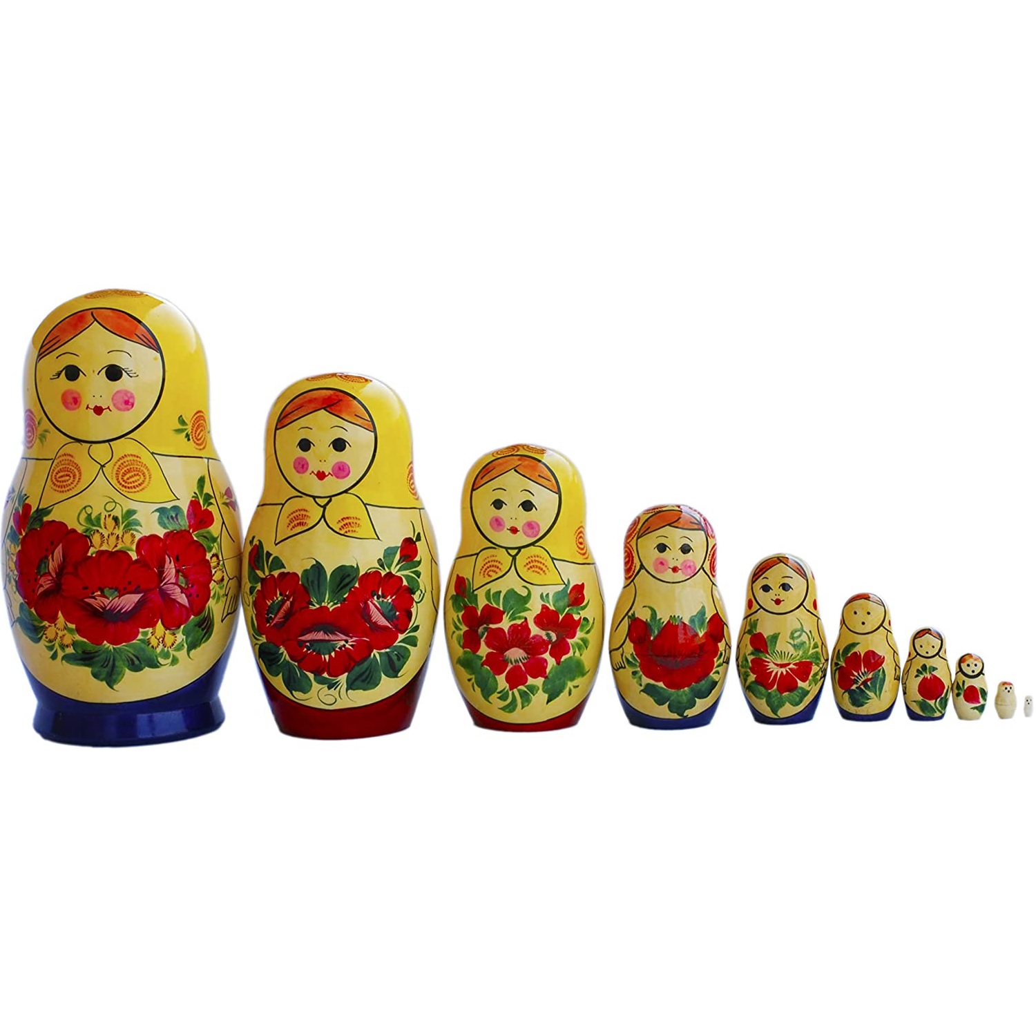 Desirabely 10 Pezzi/Set Bambole Russe di Incastramento in Legno Tradizionale Matrioska Classico Stile Rosso Bambola Regalo Giocattoli Fatti A Mano in Russia Set di Faggi Dipinti A Mano Giocattolo 