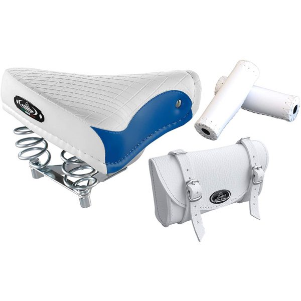 Tris Montegrappa (Bianco/Blu + Bianco): Sella Vintage 1750 Export + Borsello 0016 + Manopole