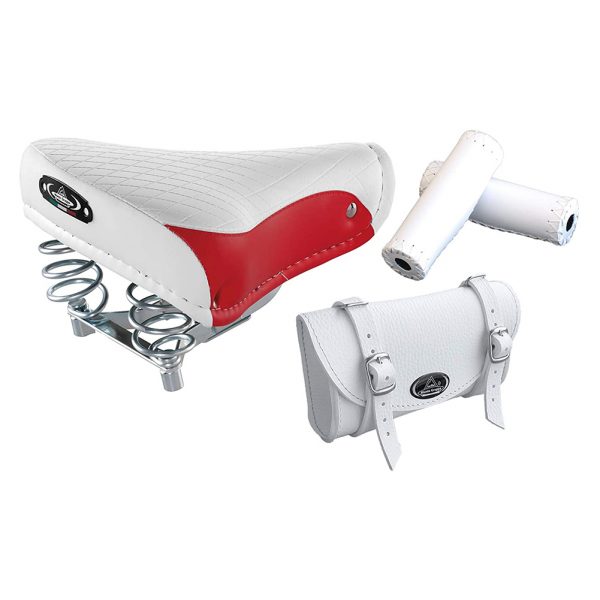 Tris Montegrappa (Bianco/Rosso + Bianco): Sella Vintage 1750 Export + Borsello 0016 + Manopole