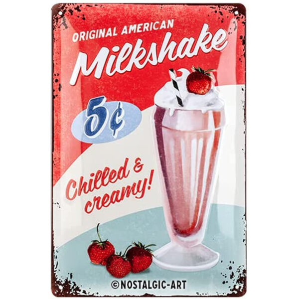 Nostalgic-Art Targa Vintage USA – Milkshake – Idea Regalo per Amanti delle cene, in Metallo, Design Retro per Decorazione, 20 x 30 cm 22255
