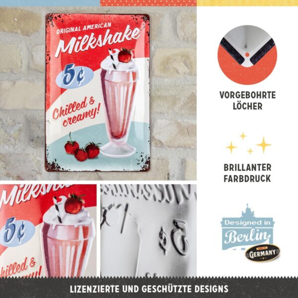 Nostalgic-Art Targa Vintage USA – Milkshake – Idea Regalo per Amanti delle cene, in Metallo, Design Retro per Decorazione, 20 x 30 cm 22255 - immagine 3