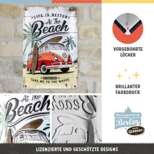 Nostalgic-Art Targa Vintage Volkswagen – Bulli T1 – Beach – Idea Regalo per i Bus VW, in Metallo, Design Retro per Decorazione, 20 x 30 cm 22277 - immagine 3