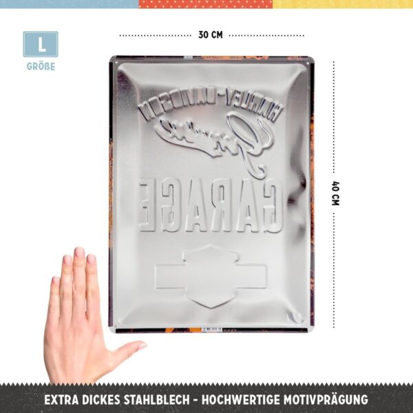 Nostalgic-Art Targa Vintage Harley-Davidson – Garage – Idea Regalo per Amanti di Moto, in Metallo, Design Retro per Decorazione, 30 x 40 cm 23188 - immagine 2