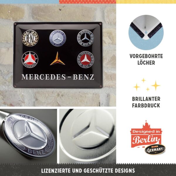 Nostalgic-Art Targa Vintage Mercedes-Benz – Logo Evolution – Idea regalo per amanti di accessori per auto, in metallo, Design retro, 30 x 40 cm 23251 - immagine 3