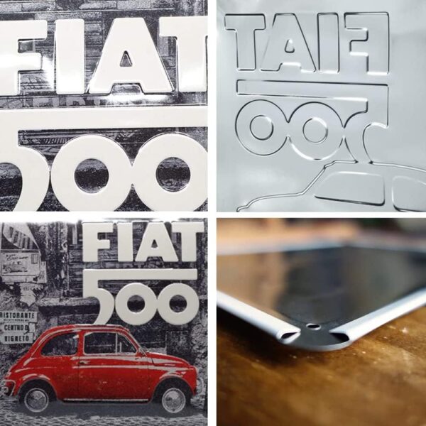 Nostalgic-Art Targhe Vintage, Fiat 500 – Red car in the street – Idea regalo per amanti di auto, in metallo, Design retro per decorazione, 30 x 40 cm  23295 - immagine 3