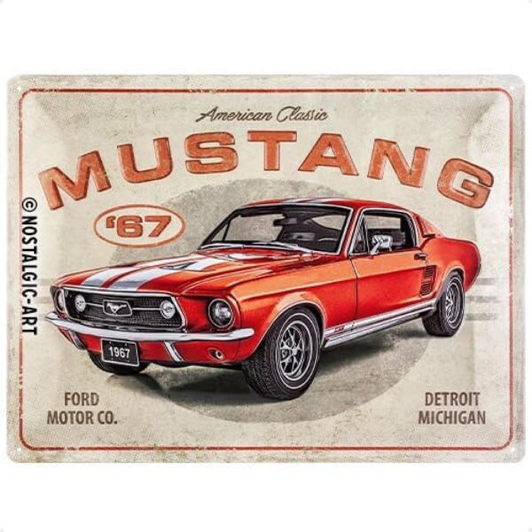 Nostalgic-Art Targhe Vintage Ford Mustang – GT 1967 Red – Idea Regalo per Accessori per Auto, in Metallo, Design Retro per Decorazione, 30 x 40 cm  23298