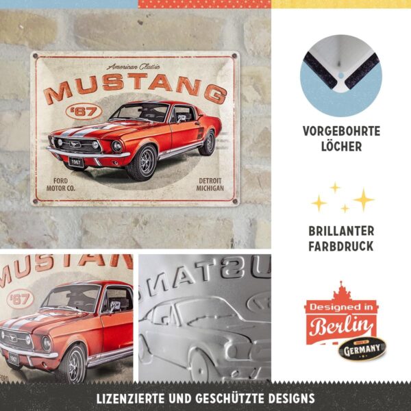 Nostalgic-Art Targhe Vintage Ford Mustang – GT 1967 Red – Idea Regalo per Accessori per Auto, in Metallo, Design Retro per Decorazione, 30 x 40 cm  23298 - immagine 3