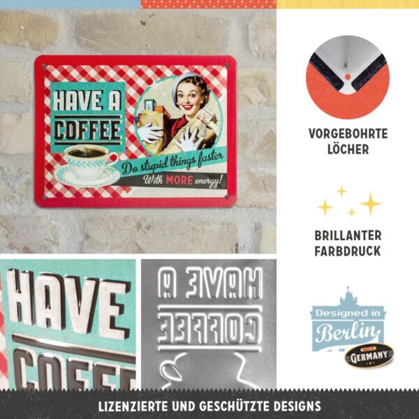 Nostalgic-Art Targa Vintage Say it 50's – Have A Coffee – Idea Regalo per i nostalgici, in Metallo, Design Retro per Decorazione, 15 x 20 cm 26105 - immagine 4
