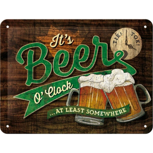 Nostalgic-Art Targa Vintage Beer O' Clock Glasses – Idea Regalo per Amanti della Birra, in Metallo, Design Retro per Decorazione, 15 x 20 cm 26214