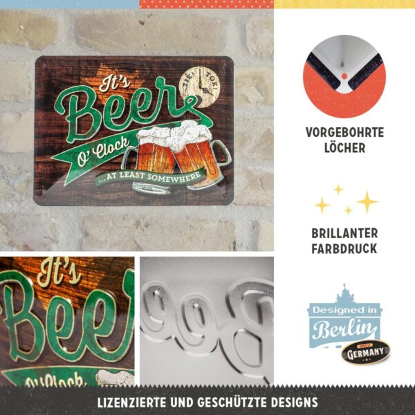 Nostalgic-Art Targa Vintage Beer O' Clock Glasses – Idea Regalo per Amanti della Birra, in Metallo, Design Retro per Decorazione, 15 x 20 cm 26214 - immagine 4