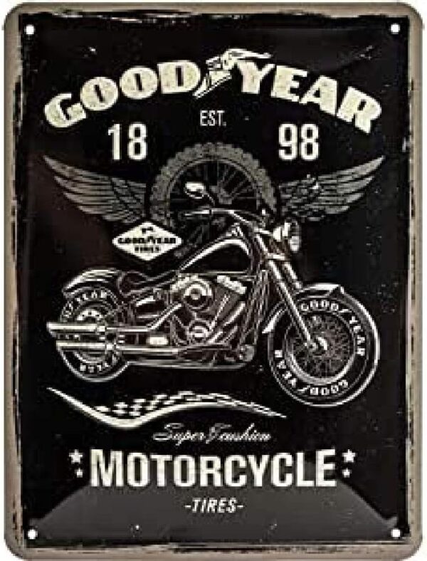 Nostalgic-Art Targa Vintage Goodyear – Motorcycle – Idea regalo per amanti di auto e moto, in metallo, Design retro per decorazione, 15 x 20 cm 26224 - immagine 2