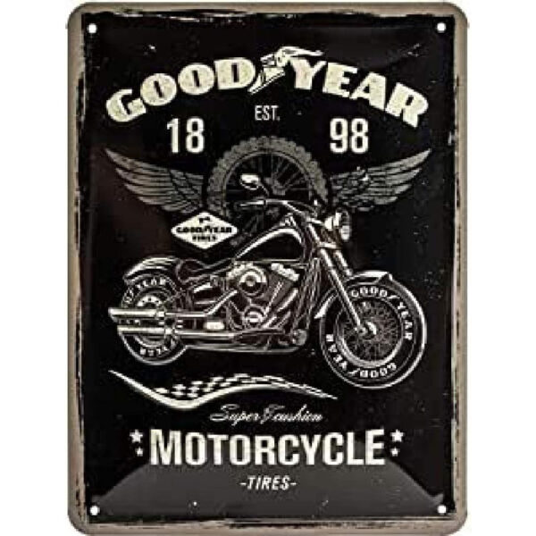 Nostalgic-Art Targa Vintage Goodyear – Motorcycle – Idea regalo per amanti di auto e moto, in metallo, Design retro per decorazione, 15 x 20 cm 26224