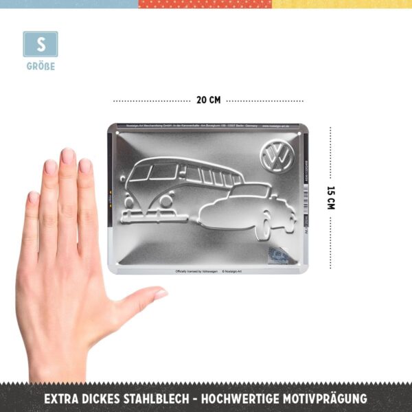 Nostalgic-Art Targa Vintage Volkswagen – VW – Meet The Classics – Idea regalo per i bus VW, in metallo, Design retro per decorazione, 15 x 20 cm 26246 - immagine 3