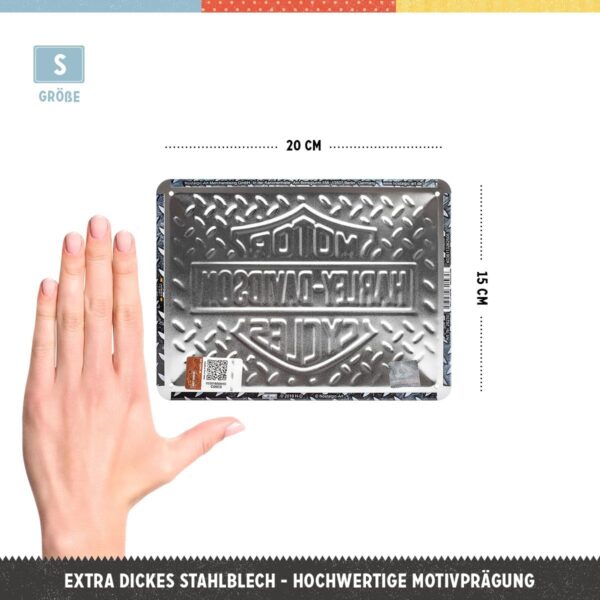Nostalgic-Art Targhe Vintage Harley-Davidson – Diamond Plate – Idea Regalo per Amanti di Moto, in Metallo, Design Retro per Decorazione, 15 x 20 cm 26250 - immagine 3