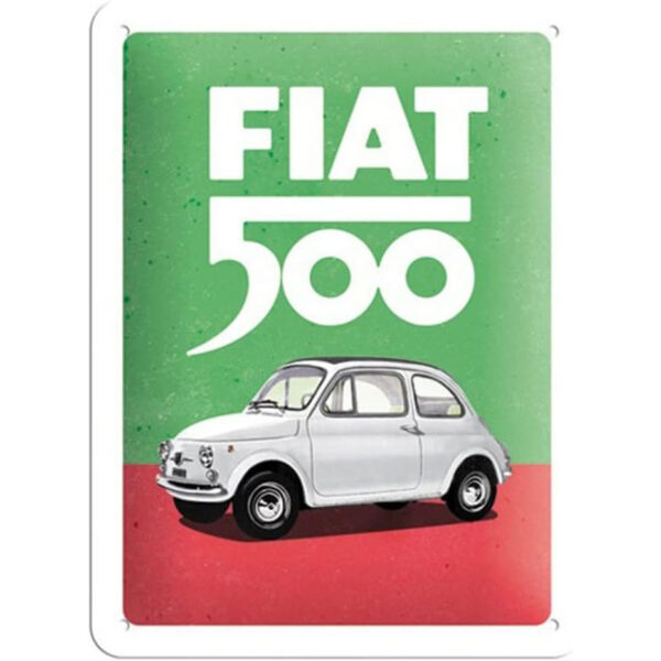 Nostalgic Retro Blechschild-Art Targhe Vintage, Fiat 500 – Italian Colours – Idea regalo per amanti di auto, in metallo, Design retro per decorazione, 15 x 20 cm 26254
