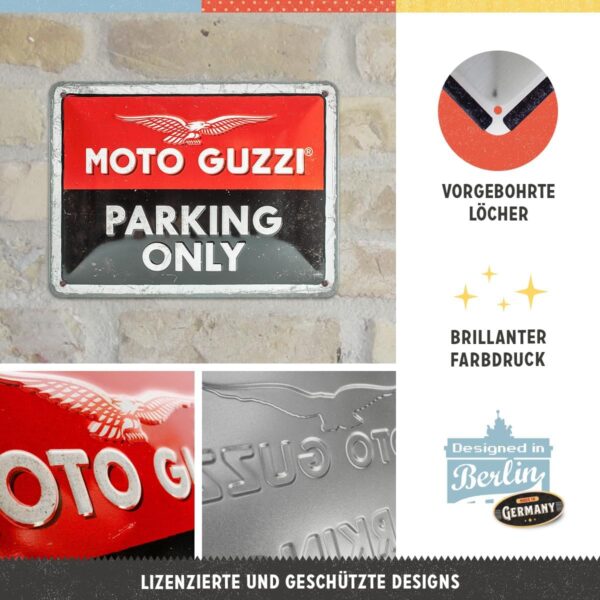 Nostalgic-Art Retro Blechschild, Targhe Vintage, Moto Guzzi – Parking Only – Idea regalo per amanti di motociclisti, in metallo, Design retro per decorazione, 15 x 20 cm 26256 - immagine 4