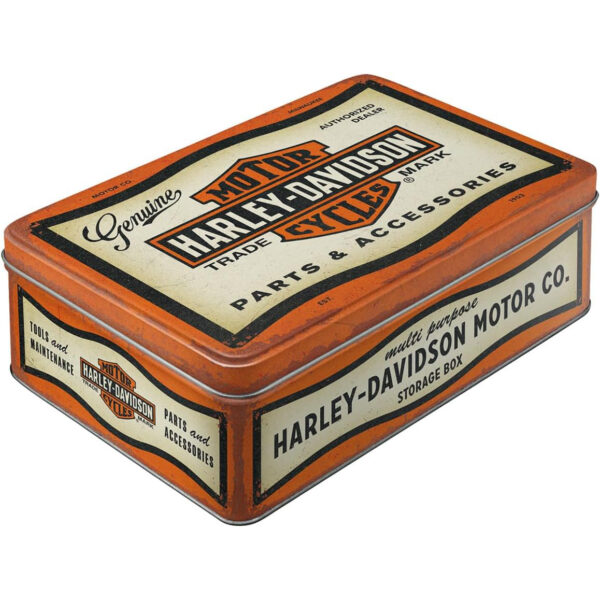 Nostalgic-Art Contenitori in latta retrò piatti, 2,5 l, Harley-Davidson – Parts & Accessoires – Idee regalo per biker, scatola con coperchio, design vintage 30763