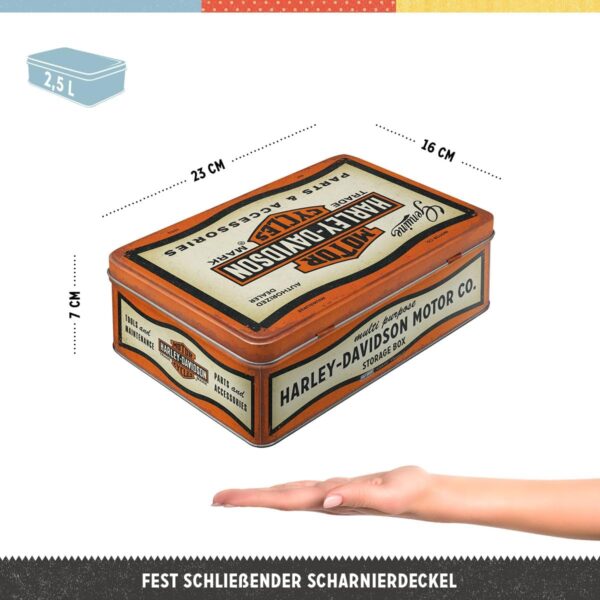 Nostalgic-Art Contenitori in latta retrò piatti, 2,5 l, Harley-Davidson – Parts & Accessoires – Idee regalo per biker, scatola con coperchio, design vintage 30763 - immagine 3