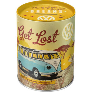 Nostalgic-Art Salvadanai retrò, Bulli T1 – Let's Get Lost – Idea Regalo per i Bus VW, Salvadanaio in Metallo, Scatola dei Soldi lamiera, 1 L 31003