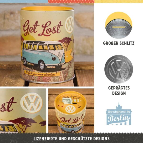 Nostalgic-Art Salvadanai retrò, Bulli T1 – Let's Get Lost – Idea Regalo per i Bus VW, Salvadanaio in Metallo, Scatola dei Soldi lamiera, 1 L 31003 - immagine 4