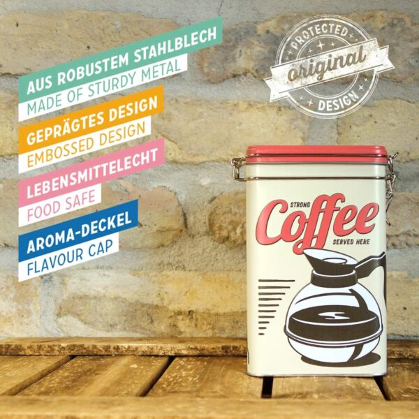 Nostalgic-Art Contenitori da caffè retrò Strong Coffee Served Here – Idea Regalo per la Cucina, con Coperchio Salva Aroma, Design Vintage, 1,3 L 31105 - immagine 5