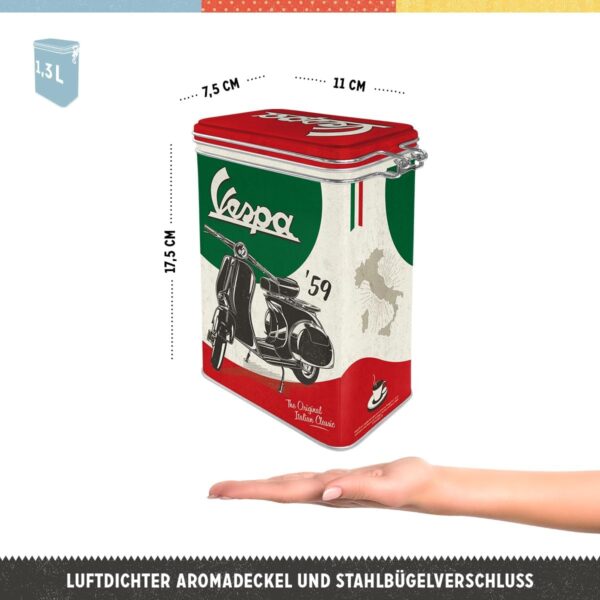 Nostalgic-Art Contenitori da caffè retrò Vespa – Italian – Idea Regalo per Amanti degli Scooter, con Coperchio Salva Aroma, Design Vintage, 1,3 L 31117 - immagine 3