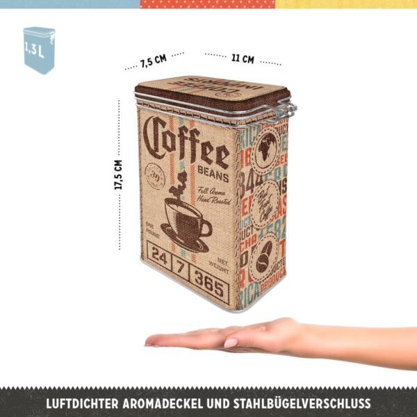 Nostalgic-Art Contenitori da caffè retrò, Coffee Sack – Idea regalo per la cucina, Scatola di latta con coperchio salva aroma, Design vintage, 1,3 L 31120 - immagine 3