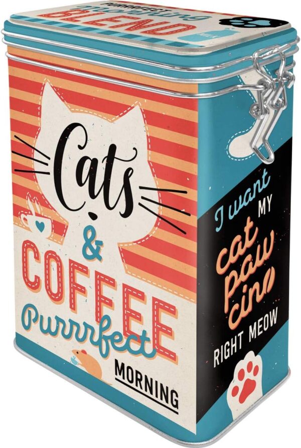 Nostalgic-Art Contenitori retrò Cats & Coffee – Idea Regalo per Proprietari di Gatti, Scatola di Latta con Coperchio Salva Aroma, Design Vintage, 1,3 L 31125 - immagine 2