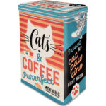 Nostalgic-Art Contenitori retrò Cats & Coffee – Idea Regalo per Proprietari di Gatti, Scatola di Latta con Coperchio Salva Aroma, Design Vintage, 1,3 L 31125