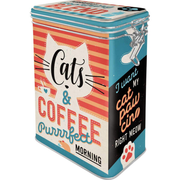Nostalgic-Art Contenitori retrò Cats & Coffee – Idea Regalo per Proprietari di Gatti, Scatola di Latta con Coperchio Salva Aroma, Design Vintage, 1,3 L 31125