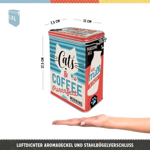 Nostalgic-Art Contenitori retrò Cats & Coffee – Idea Regalo per Proprietari di Gatti, Scatola di Latta con Coperchio Salva Aroma, Design Vintage, 1,3 L 31125 - immagine 3