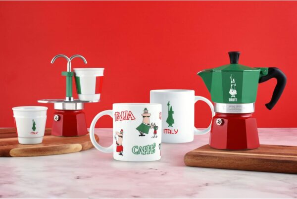 Bialetti Caffettiera Moka Express Tricolore, 6 Tazze, Manico anti scottatura, Non adatta a induzione, 6 Tazze (250 ml), Alluminio [Classe di efficienza energetica A] - immagine 2