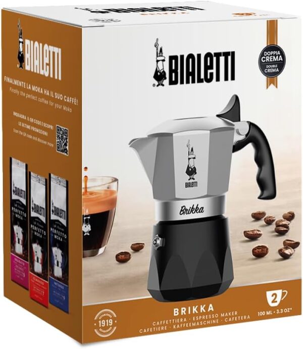 Bialetti Caffettiera New Brikka 2023, 2 Tazze, Espresso Cremoso come al Bar, Non Adatta a Piano Induzione, Manico antiscottatura, Design Elegante, Alluminio - immagine 5