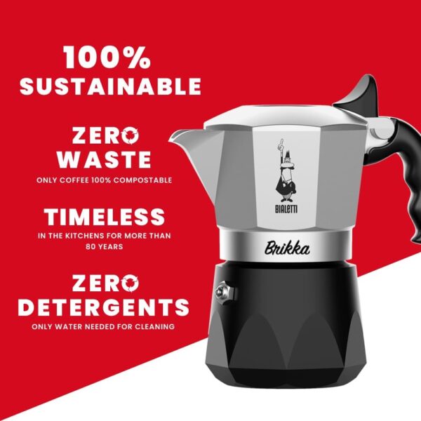 Bialetti Caffettiera New Brikka 2023, 2 Tazze, Espresso Cremoso come al Bar, Non Adatta a Piano Induzione, Manico antiscottatura, Design Elegante, Alluminio - immagine 6