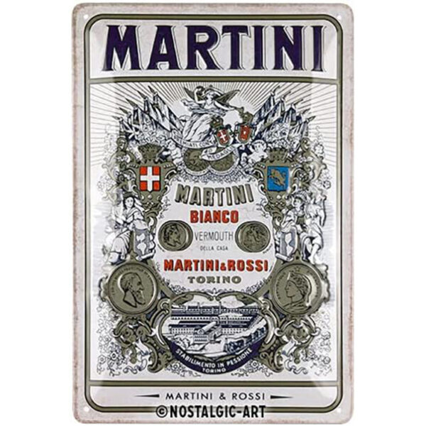 Nostalgic-Art Targa Vintage Martini – Bianco Vermouth Label – Idea regalo per amanti del Vintage, in metallo, Design retro per decorazione, 20 x 30 cm  22379