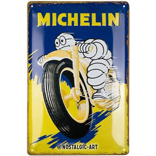 Nostalgic-Art Targa Vintage Michelin – Motorcycle Bibendum – Idea regalo per amanti del Vintage, in metallo, Design retro per decorazione, 20 x 30 cm  22406