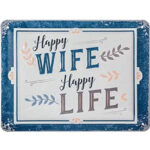 Nostalgic-Art Targa retrò, 15 x 20 cm, Happy Wife Happy Life – Idee Regalo per Amanti del Vintage, in Metallo, Design Vintage 26239
