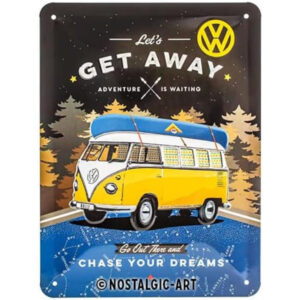 Nostalgic-Art Targa retrò, 15 x 20 cm, Bulli T1 – Let's Get Away Night – Idee Regalo per Amanti del Vintage, in Metallo, Design Vintage 26251