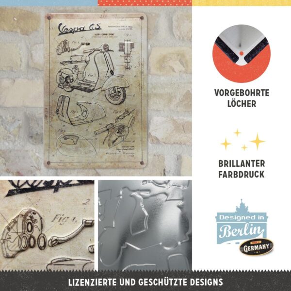 Nostalgic-Art Targa Vintage Vespa – Parts Sketches – Idea regalo per amanti degli scooter, in metallo, Design retro per decorazione, 20 x 30 cm  22312 - immagine 3