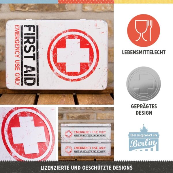 Nostalgic-Art Contenitori di Latta retrò Piatti First Aid Kit – Idea Regalo per Amanti della Nostalgia, Scatola con Coperchio, Design Vintage, 2,5 l 30704 - immagine 4