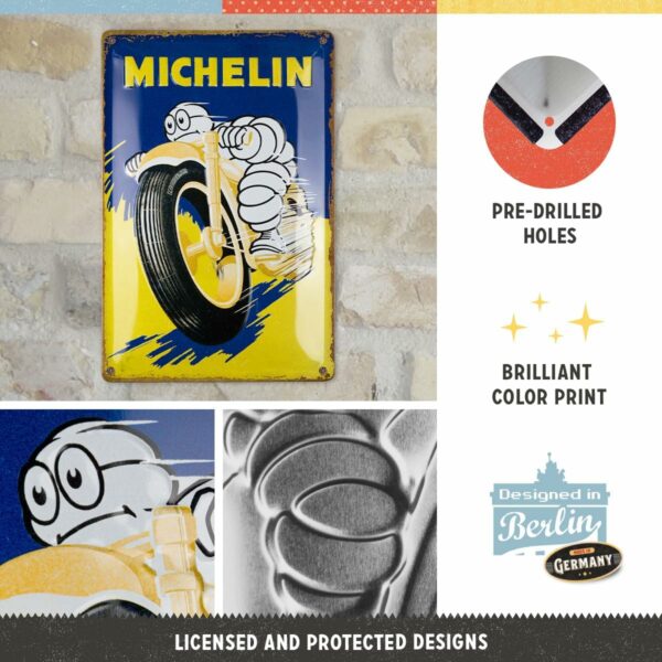 Nostalgic-Art Targa Vintage Michelin – Motorcycle Bibendum – Idea regalo per amanti del Vintage, in metallo, Design retro per decorazione, 20 x 30 cm  22406 - immagine 3