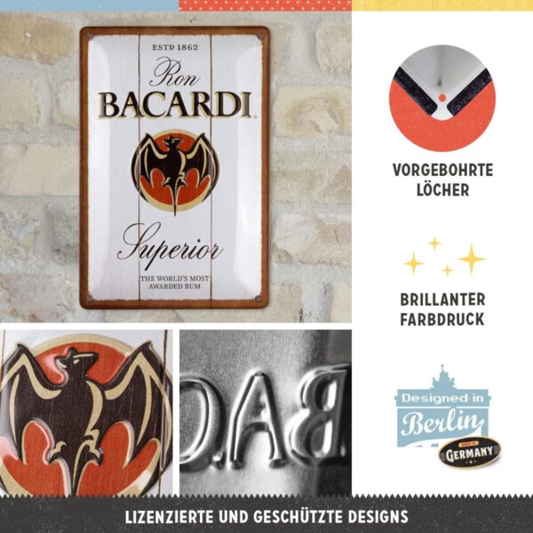 Nostalgic-Art Targa Vintage Bacardi – Superior White Wood – Idea regalo per amanti del Vintage, in metallo, Design retro per decorazione, 20 x 30 cm  22378 - immagine 3
