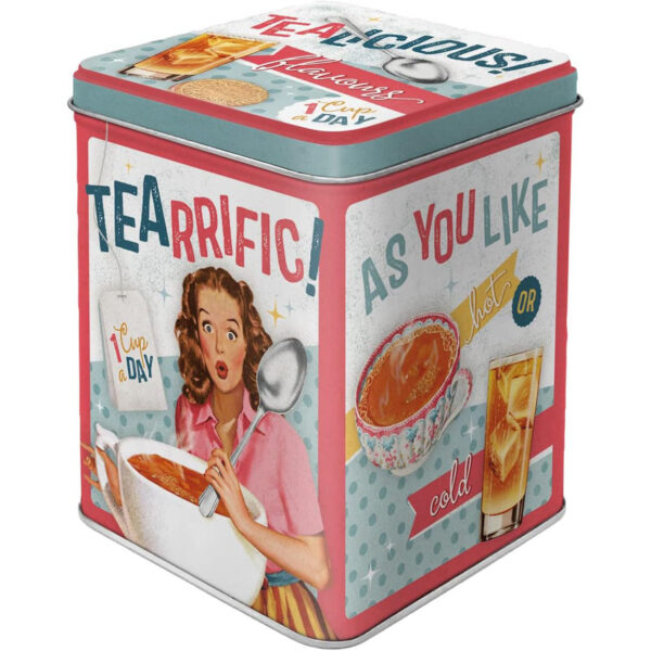 Nostalgic-Art Scatola da tè retrò Tealicious & Tearrific - Idea regalo per gli appassionati del tè, contenitore per tè sfuso e bustine da tè, design vintage, 100 g  31301
