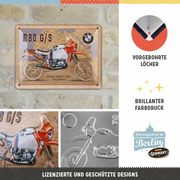Nostalgic-Art Targa retrò, 15 x 20 cm, BMW – R 80 G/S Paris Dakar – Idee Regalo per Amanti del Vintage, in Metallo, Design Vintage 26246 - immagine 3