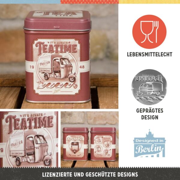 Nostalgic-Art Scatola da tè retrò Ape - Tea Time - Idea regalo per gli appassionati d'Italia, contenitore per tè sfuso e bustine da tè, design vintage, 100 g  31316 - immagine 3