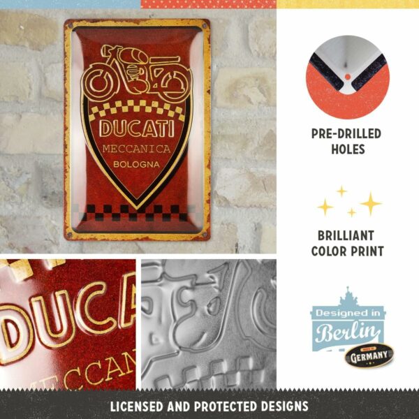 Nostalgic-Art Targa Vintage Ducati – Meccanica Bologna – Idea regalo per amanti del Vintage, in metallo, Design retro per decorazione, 20 x 30 cm  22425 - immagine 3